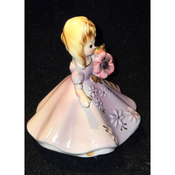 Josef Originals February Birthstone Girl Figurine Lavender Dress Porcelain 4" Co - Picture 4 of 6